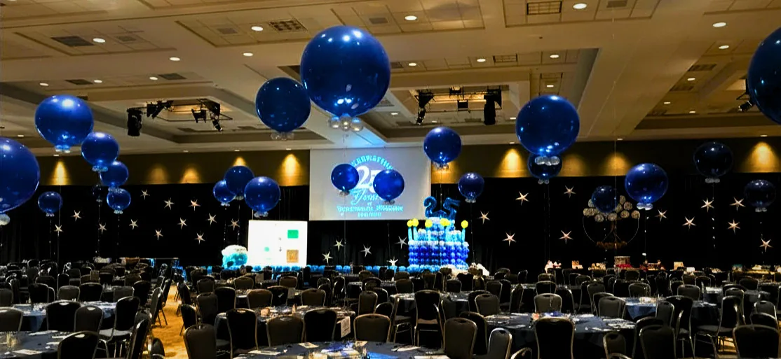 Balloon decor for a Treehouse Museum community event